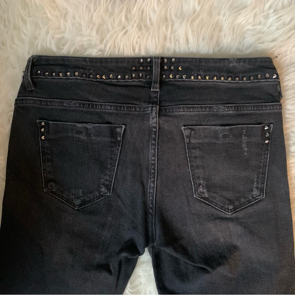 Zara trafaluc black studded & frayed distressed denim, chewed hems, black denim - Picture 5 of 16